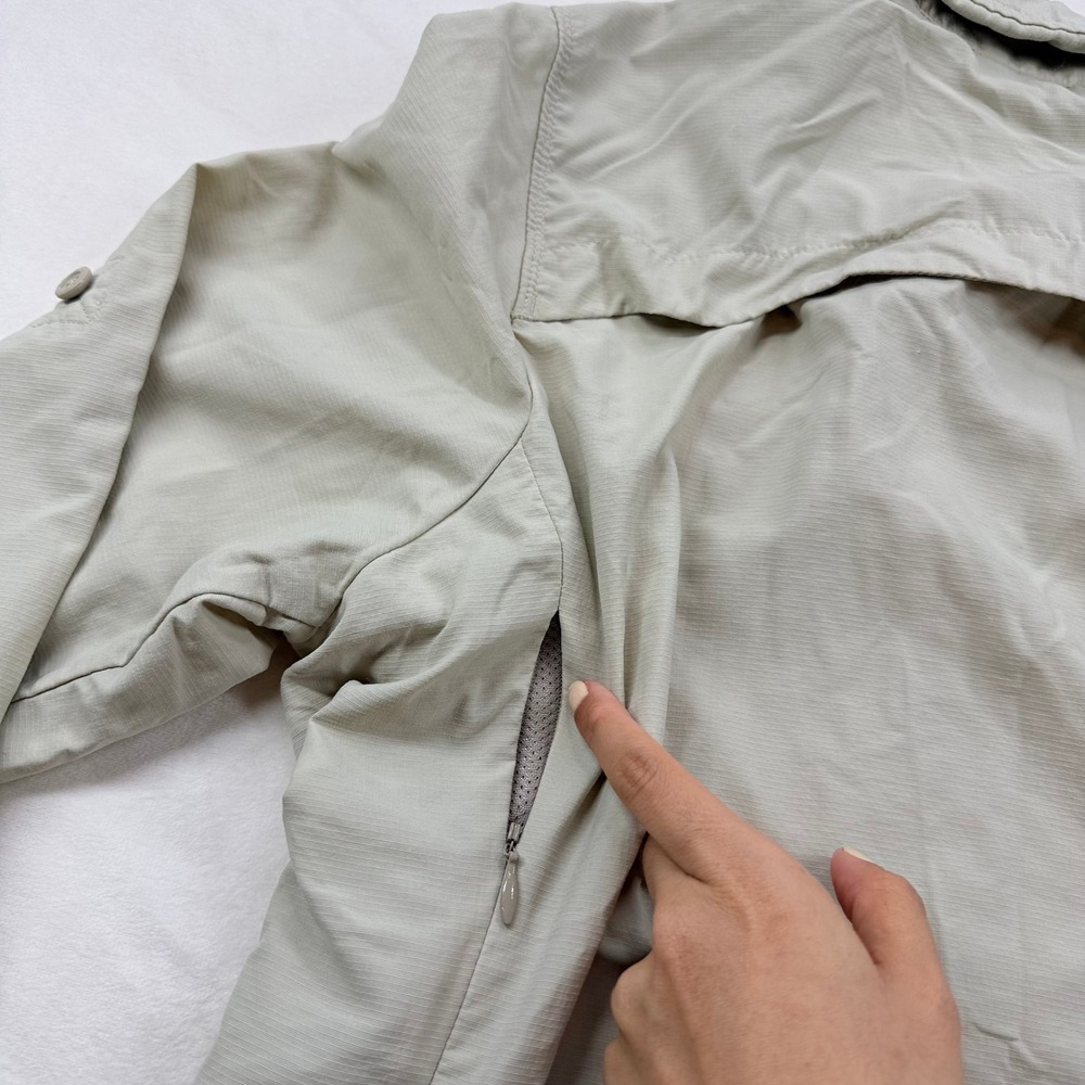 REI Co-op Sahara Tan Khaki Long Sleeve Hiking Shirt Womens Medium Venting Pocket - Picture 2 of 11